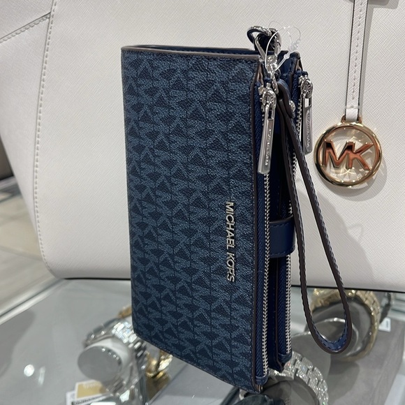 Michael Kors Jet Set Travel Large Double-Zip Wristlet-Wallet-PhoneHolder Admiral - Picture 13 of 16